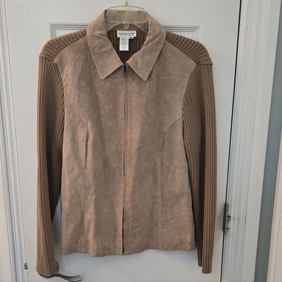 Coldwater Creek Jackets & Blazers - Coldwater Creek Versatile Beige Leather Front Jacket/sweater, Size M (#20)